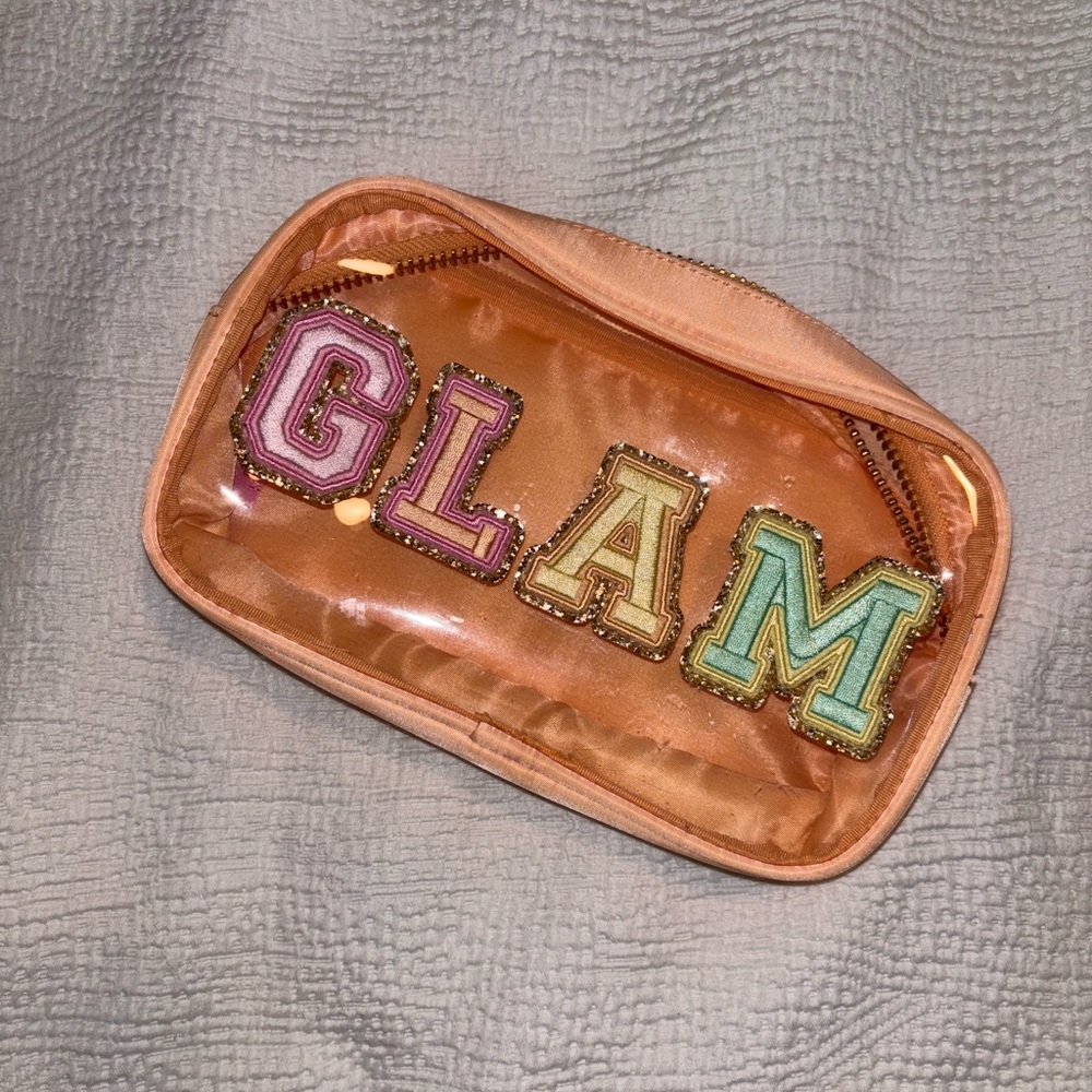 Stoney Clover Lane ✨ Orange Clear Top Makeup Bag – “GLAM” Patch ✨